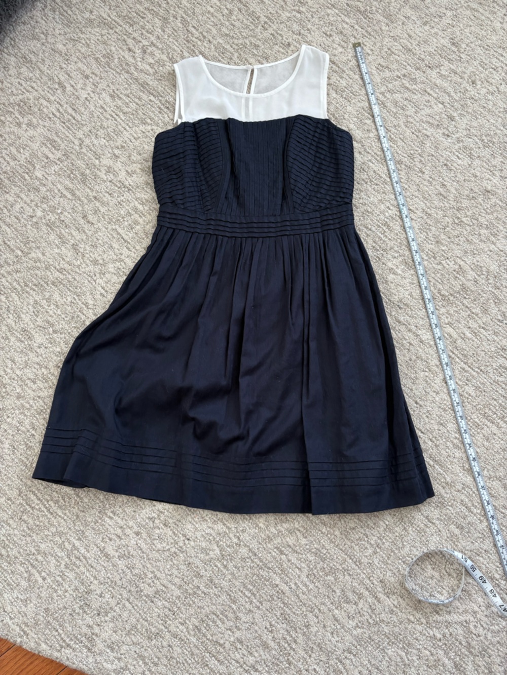 LOFT Navy and White Pintuck Bodice Dress